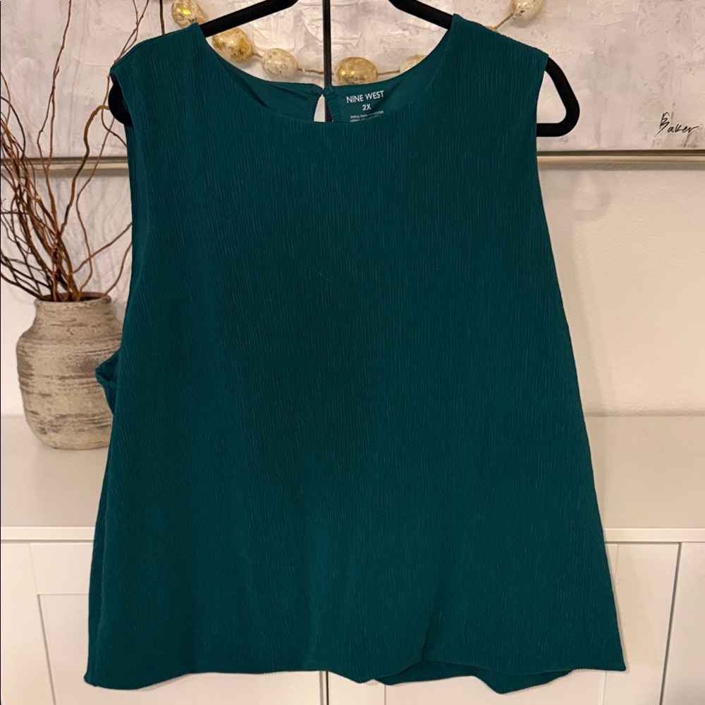 Nine West Teal Sleeveless Pleated-Crepe Camisole